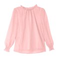 thumbnail image 3 of JTSRKL Girls Long Sleeve Shirts Lightweight Casual Solid Color Chiffon Blouses Swiss Dot Frill Neck Casual Loose Cute Top Tunic Tees Pink 12-13 Years, 3 of 4