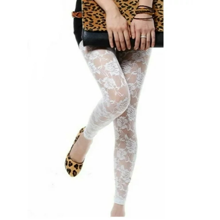 Women Sexy Lace Rose Pattern See Through Footless Tights Leggings Pantyhose  Stockings