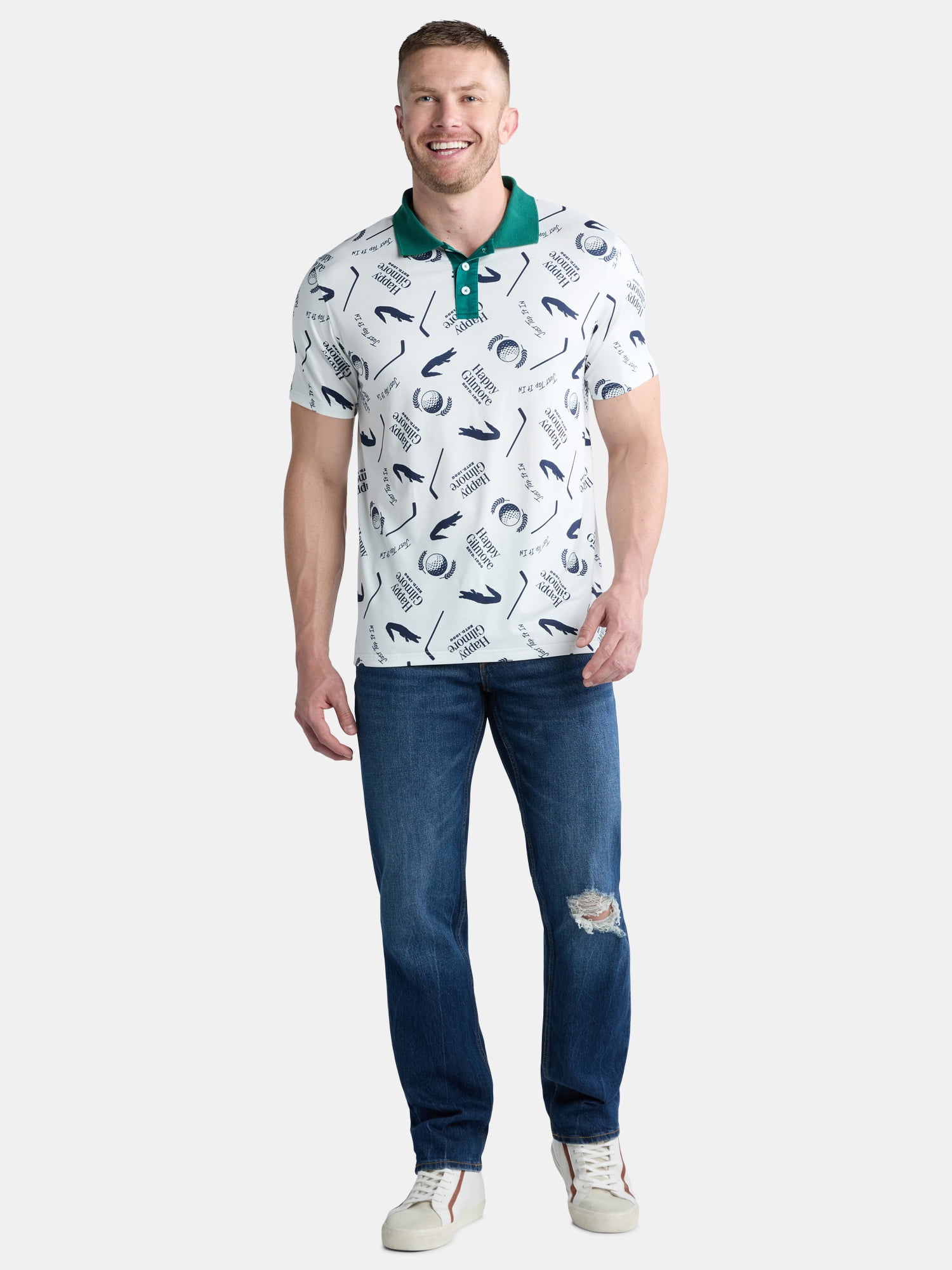 Happy Gilmore Men's and Big Men's Allover Print Graphic Polo Shirt, Sizes S-3XL