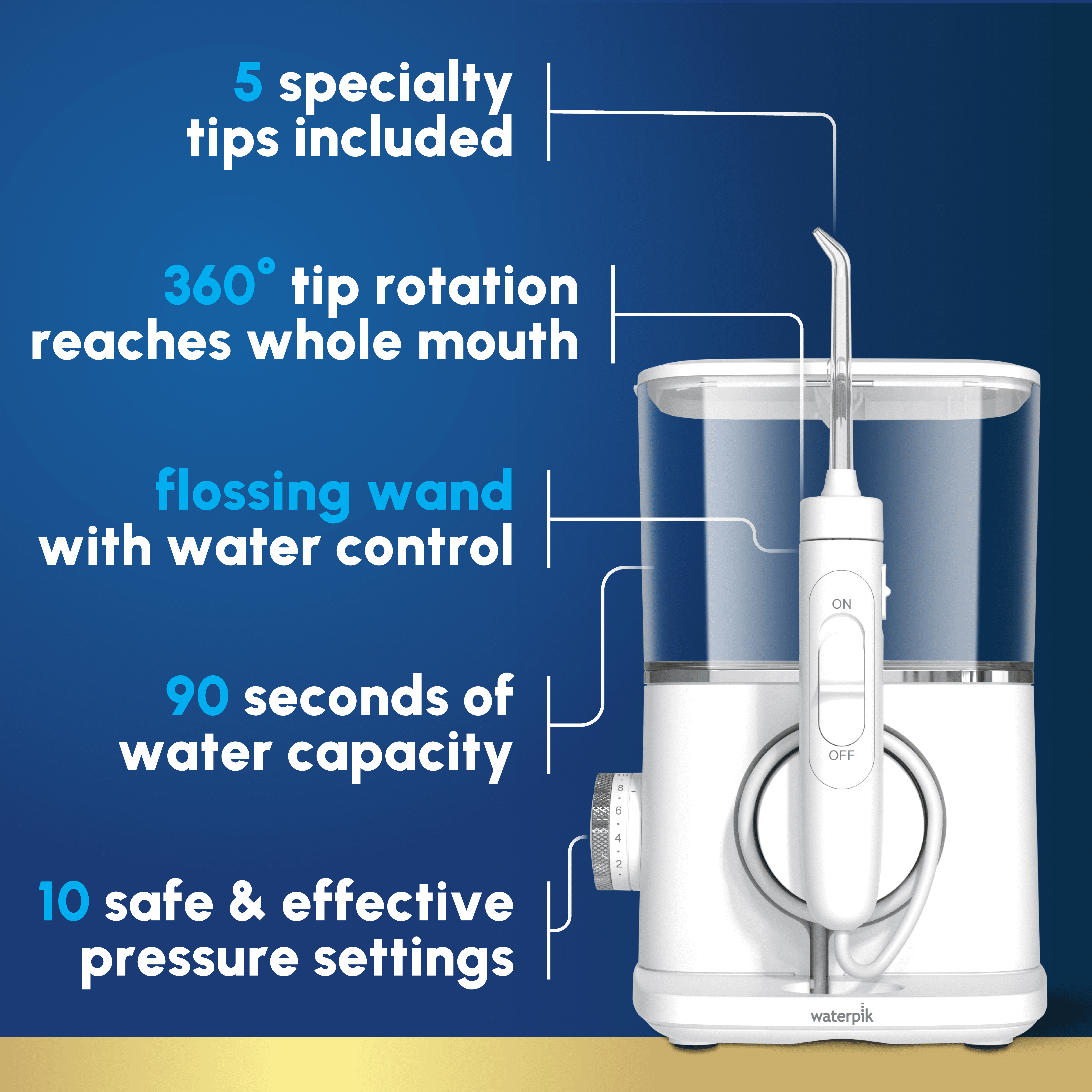 Waterpik Evolution Water Flosser with 10 Settings, 5 Tips, ADA Accepted, White