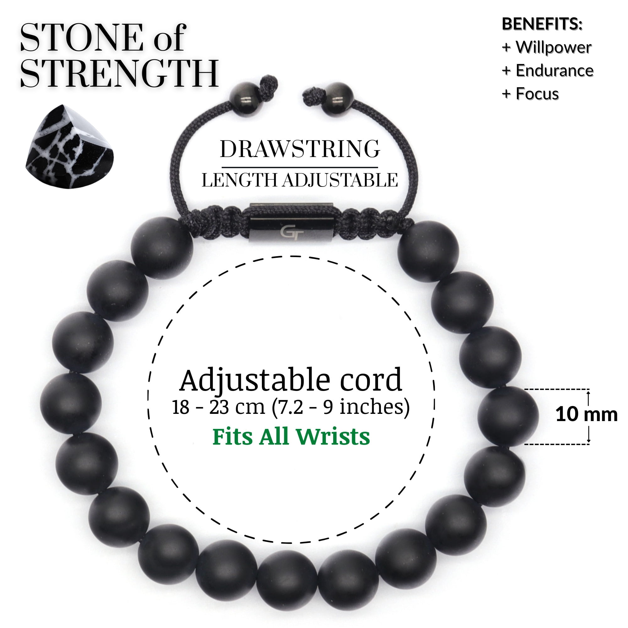 Men's BLACK ONYX Beaded Bracelet | Gift for Men | One Size Fits All | 100% Natural | Gemstone Adjustable Bracelet