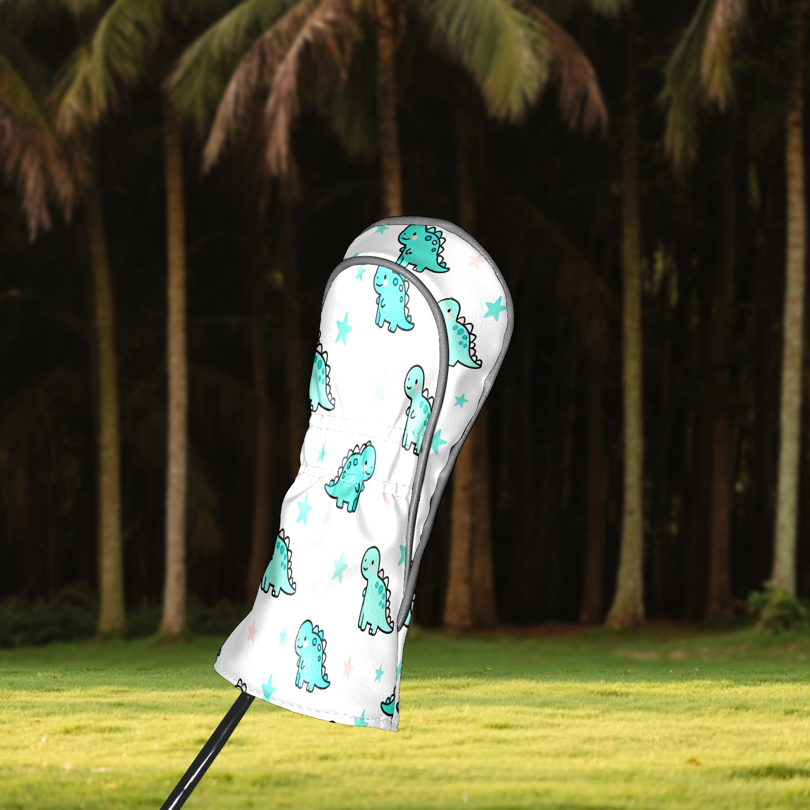 Golf Club Covers, LightBlue DinosaurStar Premium PU Leather Driver Hybrid Putter Head Covers with Velvet Lining, Waterproof Golf Gifts for Men Women