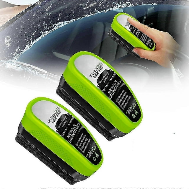2Pcs Upgrade Automotive Oil Film Cleaning Brush, 2025 New 2.0 Green Glass Oil Film Remover for Car Windshield, Car Glass Cleaner & Oil Film Brush-Good