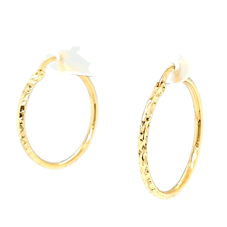 14K Yellow Gold Diamond Cut Hoop Earrings