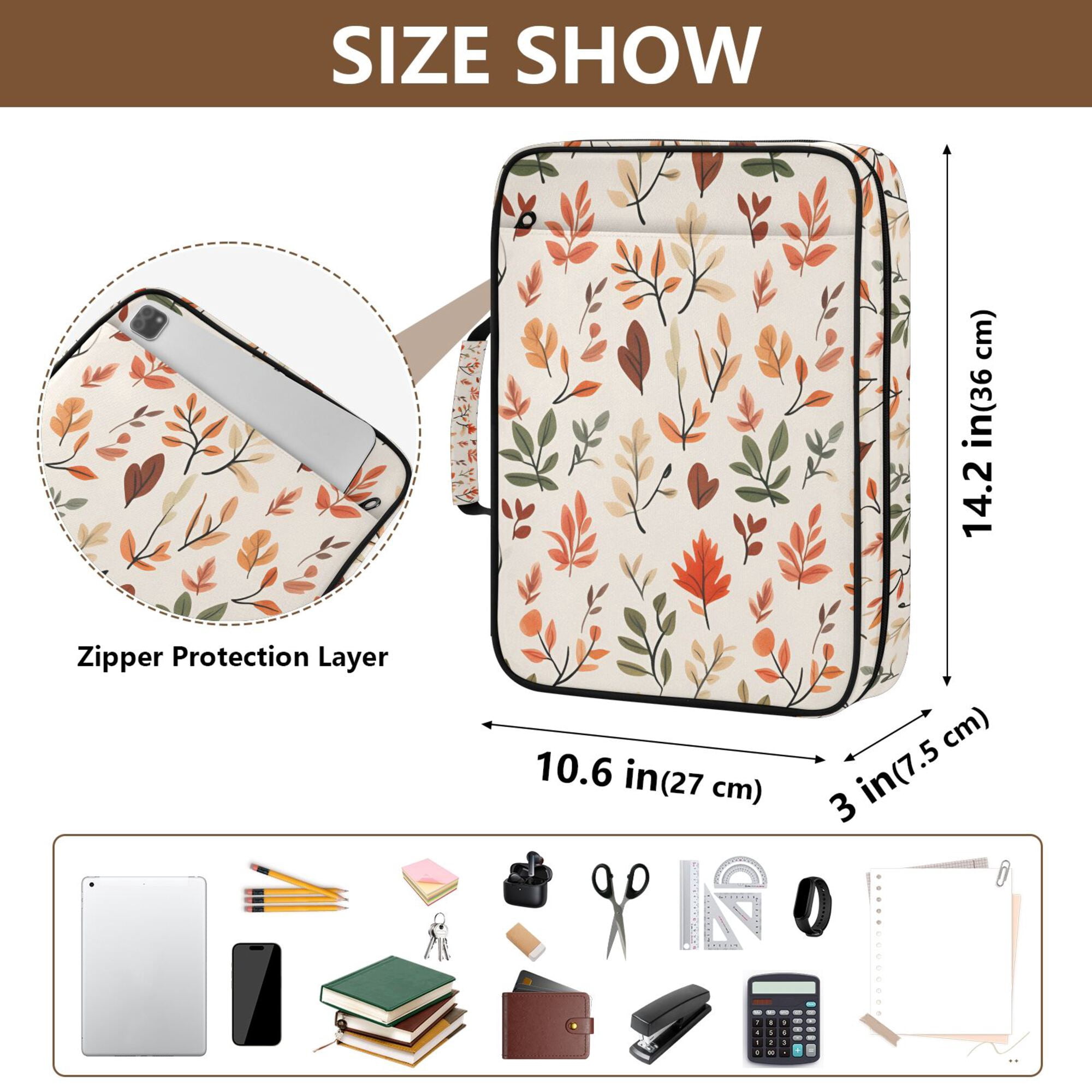 FORMRS Accordion File Folder A4 Size 7-Pocket Expanding Document Organizer Bag with 3 Ring Binder, Autumn Leaves