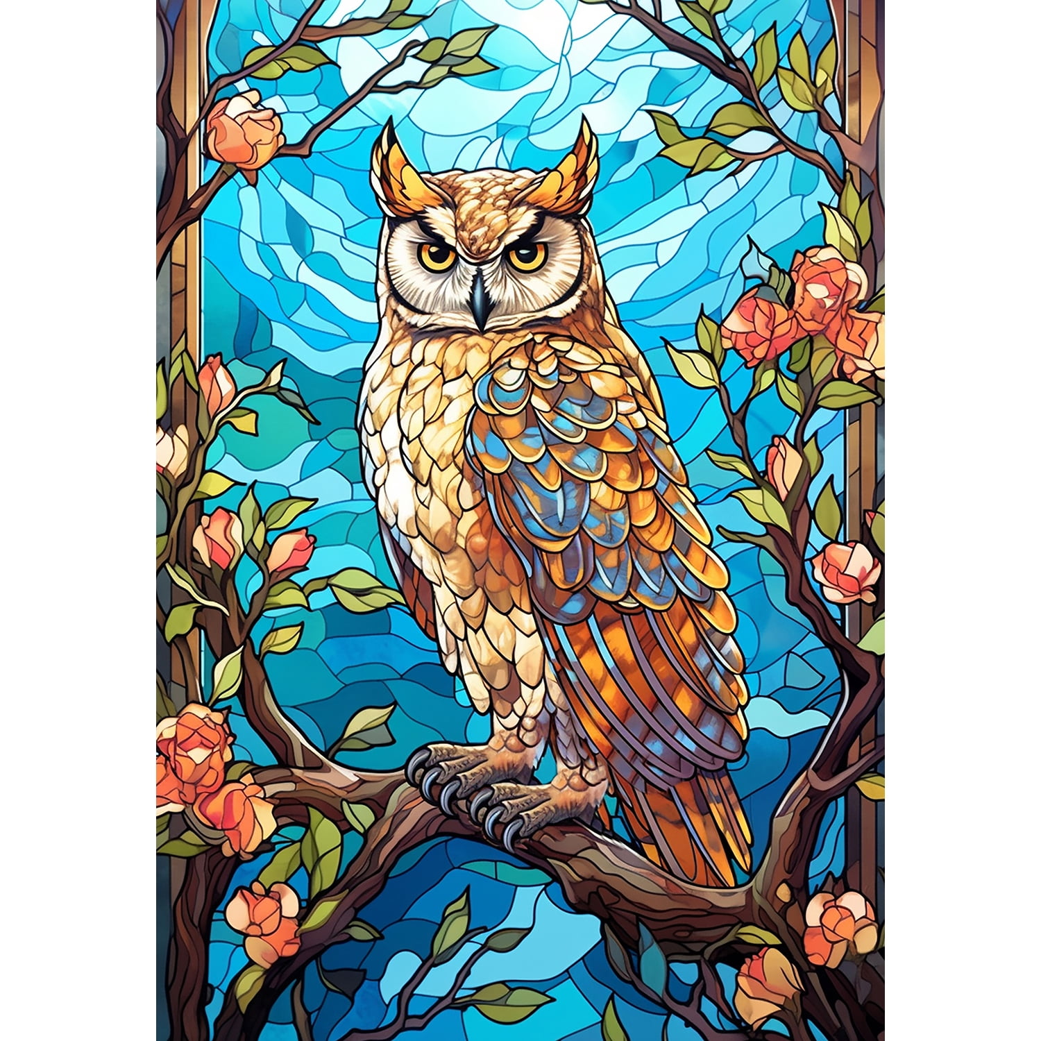 America Forever Impressive Owl House Flag, 28 x 40 inch Double Sided, Stained Glass Owl Rose, Majestic Bird Wildlife Outdoor Decorative Flag