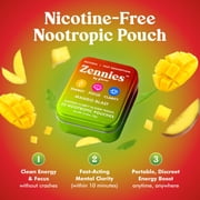 Caffeine Nootropic Pouches with Caffeine, Alpha GPC, L-Tyrosine & L-Theanine - Nicotine Free, No Sugar or Artificial Sweeteners Nootropic Energy Pouches - Mango Blast