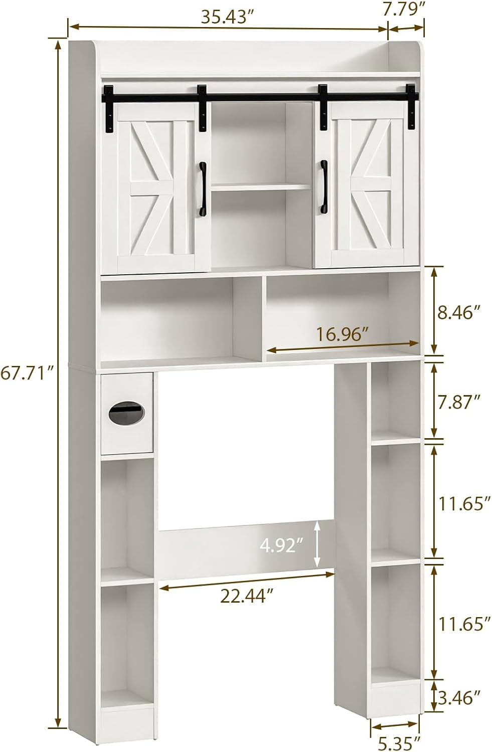 Vabches Over The Toilet Bathroom Storage Cabinet with Sliding Doors, Bathroom Space Saver Organizer Toilet Rack with 6 Storage Shelves, for Bathroom, Restroom, Laundry