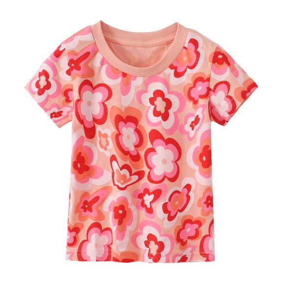 Qudderr Kids Baby Girls Crewneck T-Shirt Toddler Casual Short Sleeve Tees for Girls Cotton Printing Summer Tops Size 2-8T