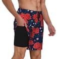 thumbnail image 2 of Honeii Rose Flower Print Men's Swim Shorts,Mens Swim Trunks,Breathable Mesh Beach Shorts for Swimming,Surfing, and Beach Activities-XX-Large, 2 of 6