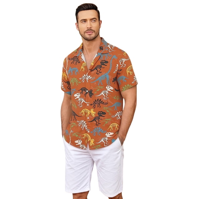MDUKONU Chemise Homme Coupe Régulière Manches Courtes Non Rétractable Chemise à la Mode Orange G