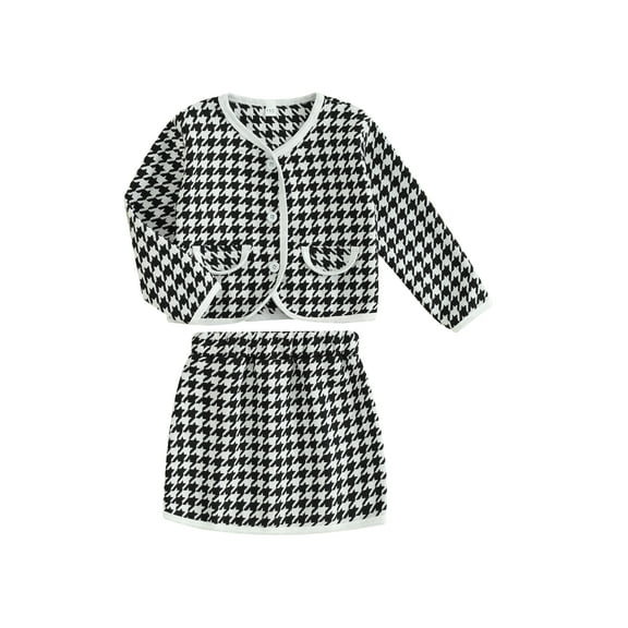 Bagilaanoe 2Pcs Little Girls Fall Clothing Set Toddler Plaid Long Sleeve Cardigan Tops   Mini Skirt 3T 4T 5T 6T Kids Casual Skirt Set