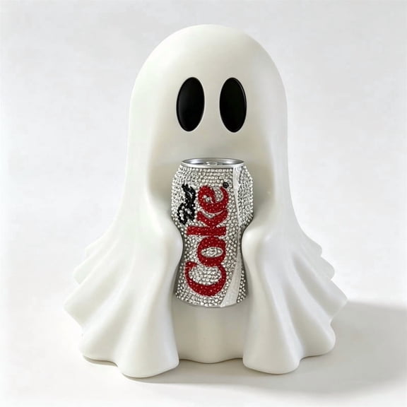 Halloween Ghost Coke Can Figurine Decor, Cute Ghost Drink Holder Coke with Rhinestone, Spooky Beverage Holder Figurine, Halloween Decorations For Tabletop