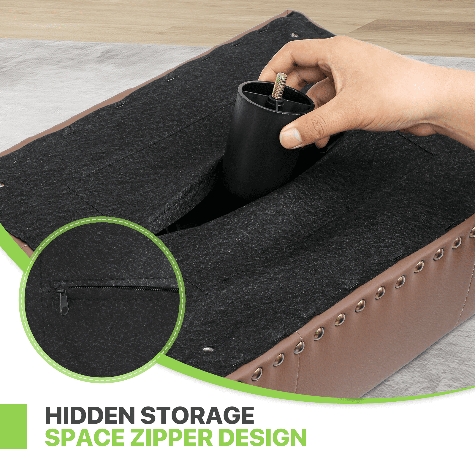 Magshion Foot Stool Ottoman with Padded Seat, Modern PU Leather Footrest, Rectangular Seat Stool, Brown