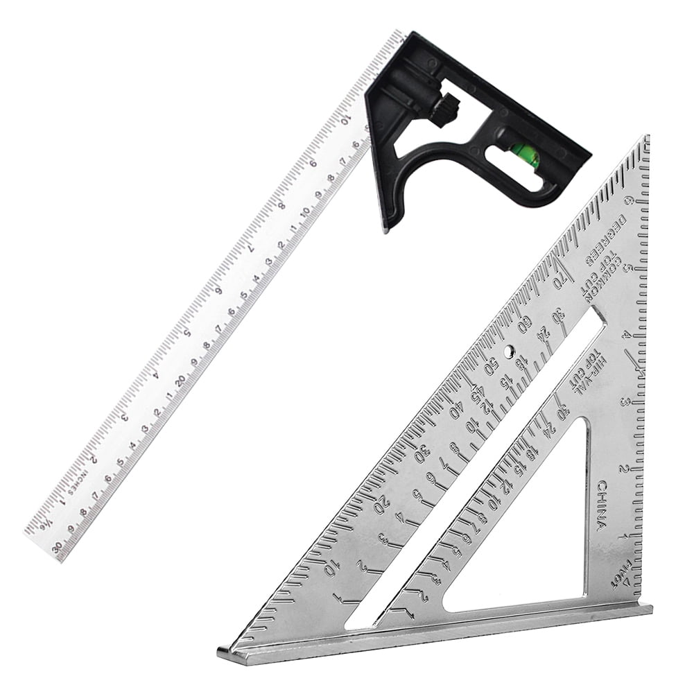 7in Aluminum Alloy Right Angle Triangle Ruler Protractor Framing Measuring Tool 
