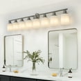 thumbnail image 3 of Holaki 52" Modern 8-Light Vanity Wall Sconce, Brushed Nickel Finish with Frosted Glass Shades for Bathroom or Hallway Lighting (E26, No Bulbs Included), 3 of 9