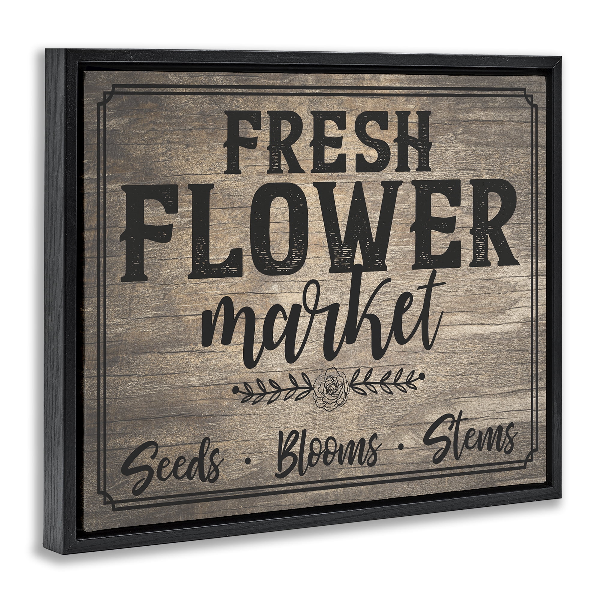 Stupell Industries Rustic Flower Market Text & Numbers Painting Black Floater Framed Canvas Art Print Wall Art, 31 x 25