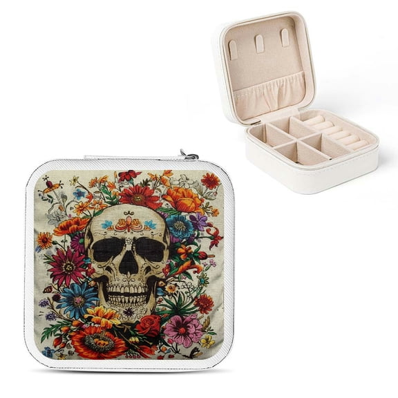 FCXZI Skull Flowers Day of the Dead Jewelry Box for Necklaces Rings White