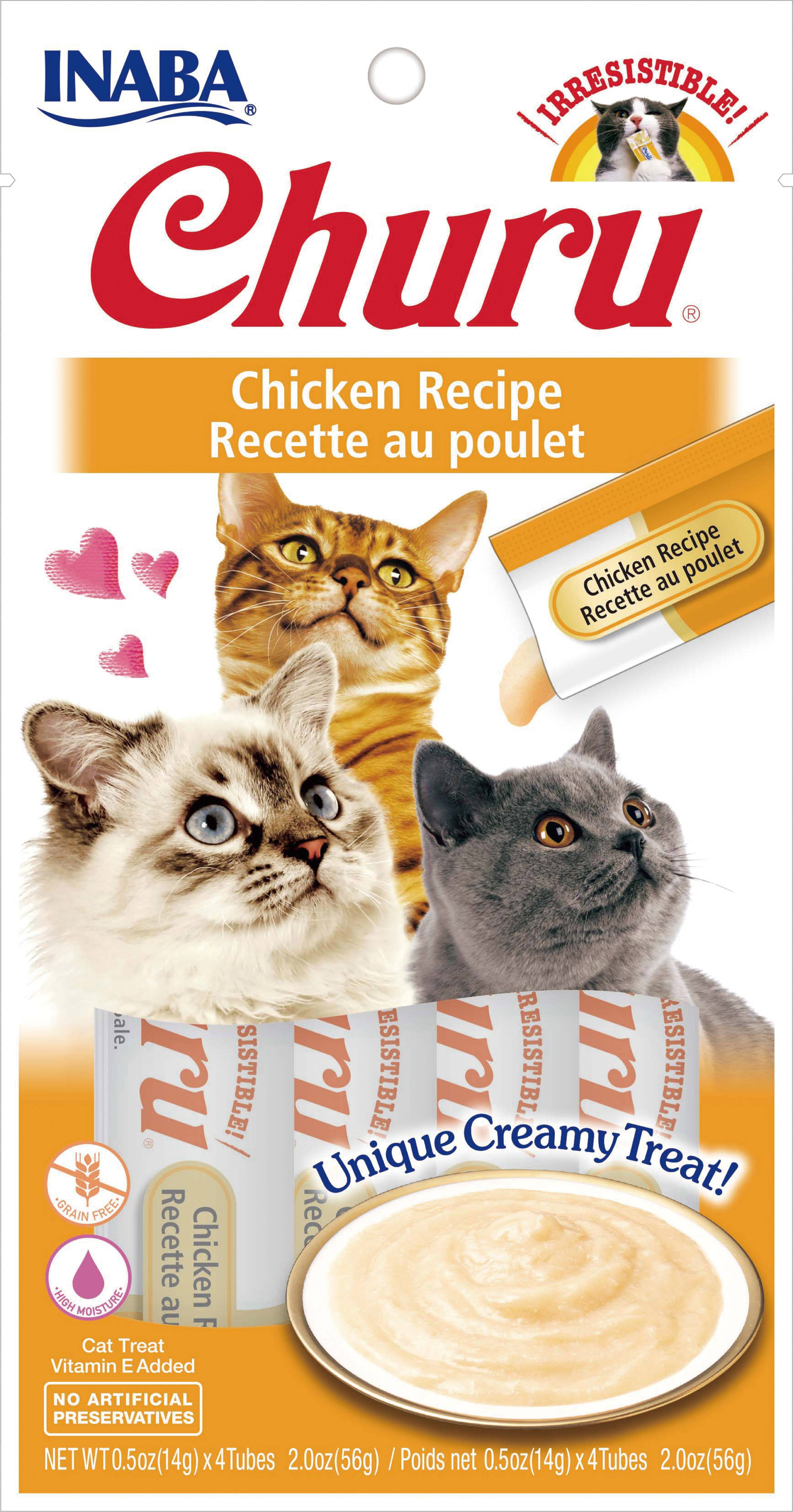 Inaba Churu Grain-Free Cat Treat, Chicken Puree, 24 Tubes ...