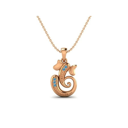925 Sterling Rose Vermeil Round Swiss Blue Topaz Hindu Religious Ganesh Unisex Necklace