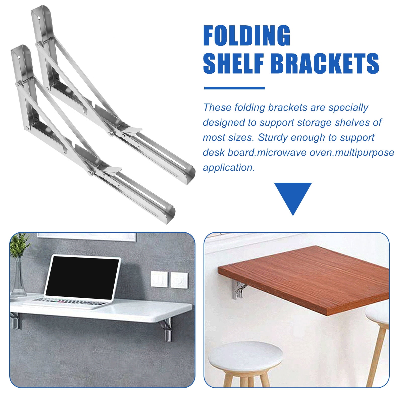 LEORX 2Pcs Silver Triangle Stainless Steel Folding Brackets for Shelves Support Indoor Projects 11.79X6.29X0.98 In