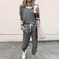 thumbnail image 2 of Yeaiivve Womens 2 Piece Sets Striped Print Long Sleeve Tops High Waisted Sweatpants Lounge Set Fall Fashion Travel Outfits Light Gray L, 2 of 9