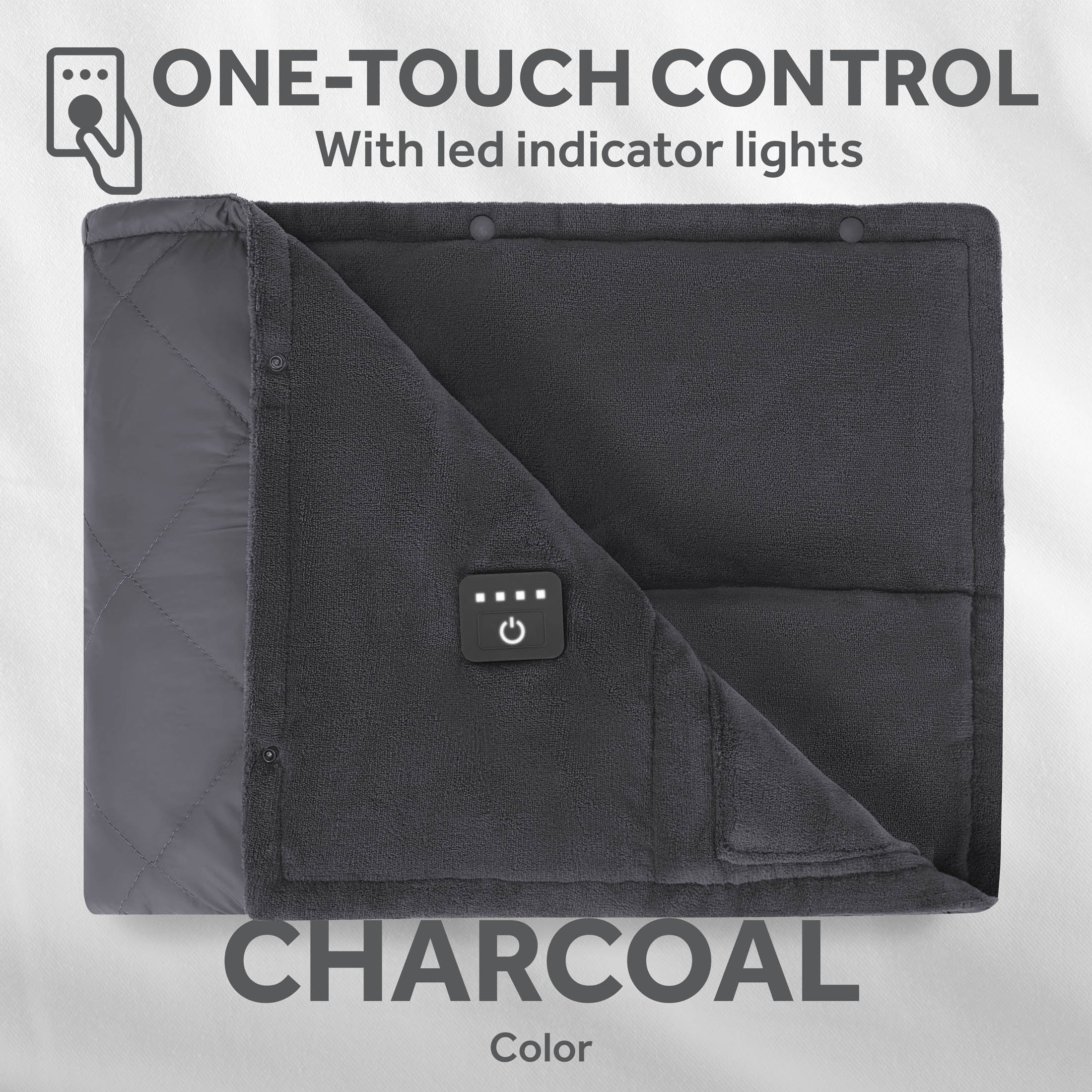 (6 pack) Sunbeam On-The-Go Outdoor Throw Charcoal Nylon Microplush, 4 Heat Settings, Cordless Heated Blanket, 50" x 60"