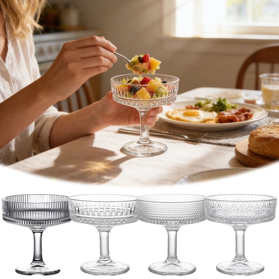 Gold Rim Coupe Glasses, 4 Kinds Art Deco 8 oz Cocktail Glasses, Classic Champagne & Cosmopolitan Crystal Glassware for Drinks, Parties & Gifts