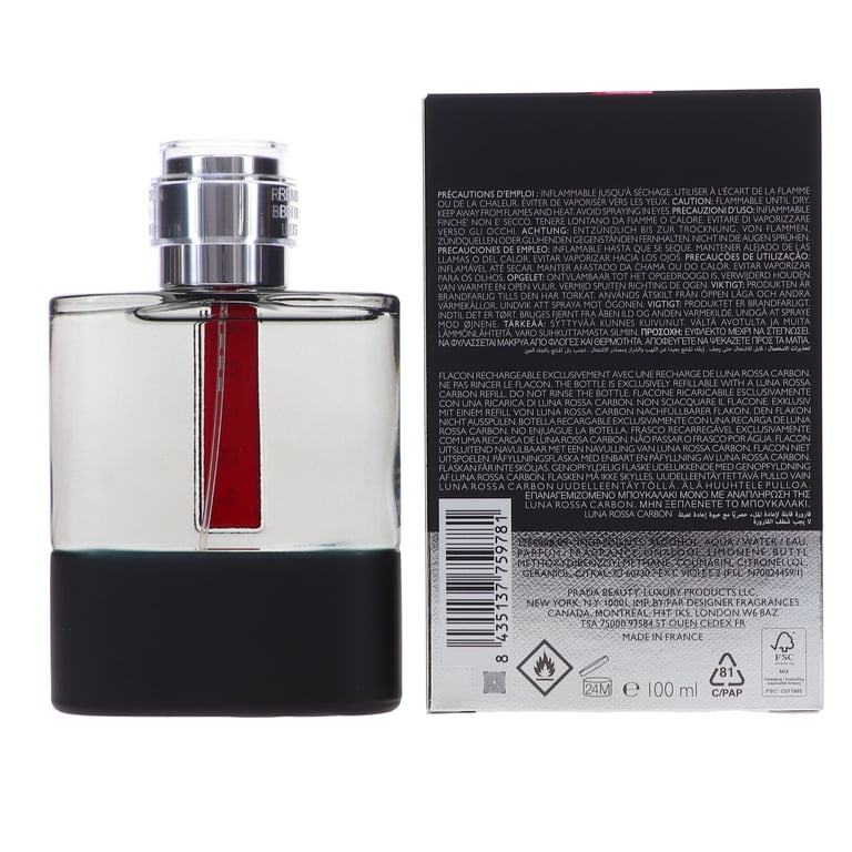 Prada Luna Rossa Carbon for Men, Ambrosial Perfume Cologne, 3.4 Oz