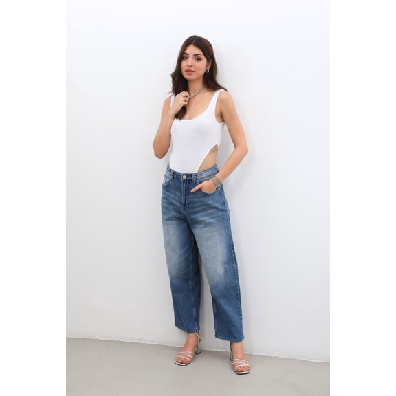 Banny Jeans Women's High Waisted Regular Fit Jeans, Blue, Size M