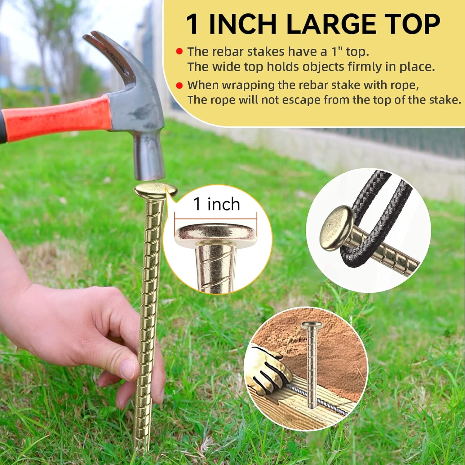 16 Inch Rebar Stakes - 1/2 Inch Diameter Galvanized Steel Ground Anchors - Heavy Duty Plant Support Garden Stake for Speed Bump, Wheel Stop, Tent (6 Pack)