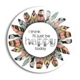thumbnail image 1 of Be Happy Today Pink Green Feather Wreath 24 inch Glass Round Wall Hanging Sign, 1 of 4