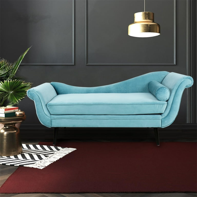 ARCTICSCORPION Mid Century Modern Fabric Chaise Lounge 69 Modern Turquoise Velvet Chaise and Solid Wood Legs Upholstered Chaise Lounge Sofa