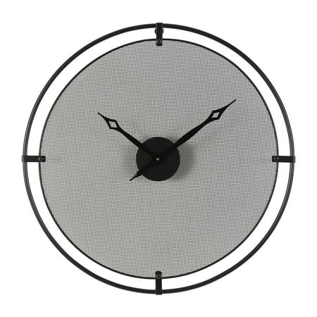 DecMode 24 Black Metal Minimalistic Wall Clock with Mesh Backing