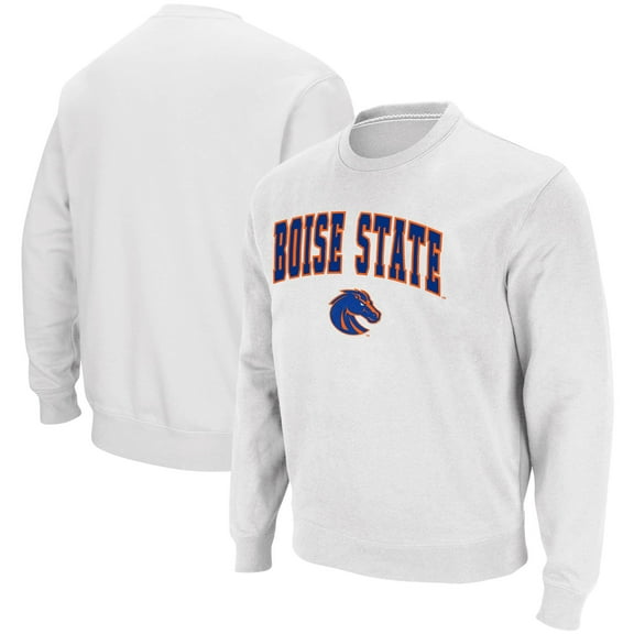 Men's Colosseum White Boise State Broncos Arch & Logo Tackle Twill Pullover Sweatshirt