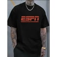 thumbnail image 2 of ESPN" Graphic Print Cotton T-Shirt for Men - Casual Crewneck, Relaxed Fit, All-Season Wear, Black with Red Logo, Machine Washable, 2 of 11