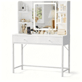 thumbnail image 3 of Vanity, White Lighted Vanity with Mirror, Makeup Vanity with Adjustable Lighting, 2 Storage Drawers, 6 Storage Shelves for Girls Perfect Gift, 3 of 11