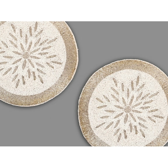 Set of 2 Handmade Placemats, White And Silver Bead Placemats, Luxury Charger Plate 13X13 Inches
