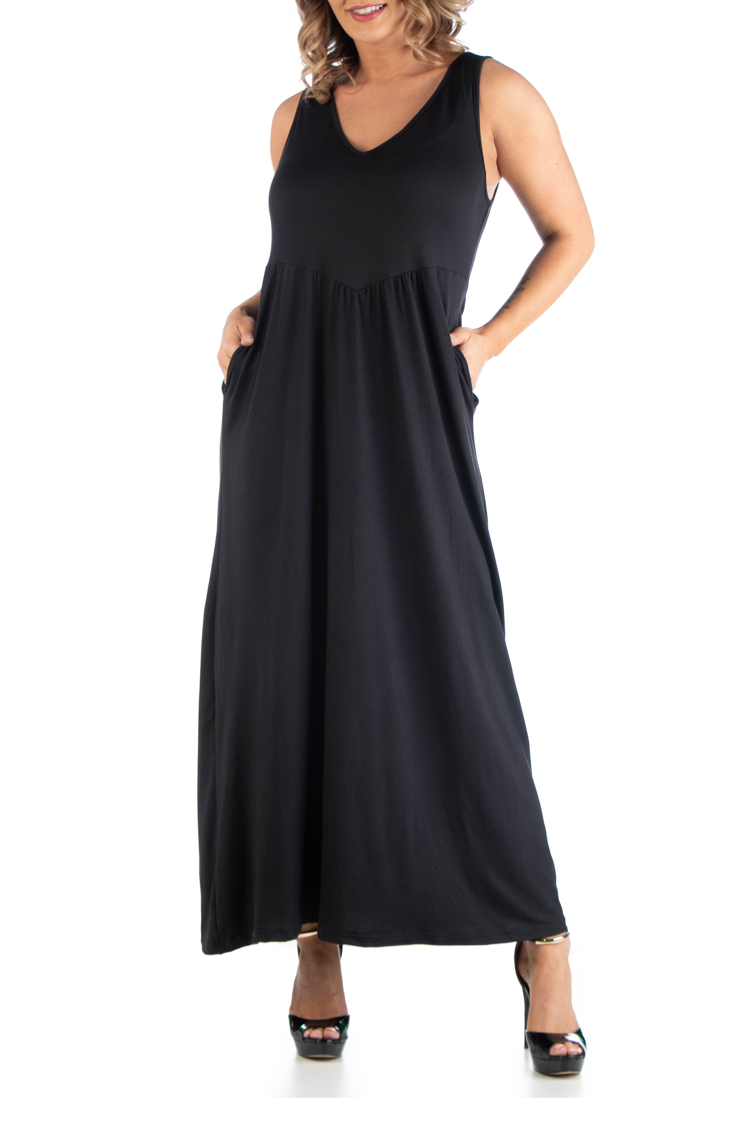 24/7 Comfort Apparel - 24seven Comfort Apparel Maxi Plus Size Sleeveless Dress with Pockets 