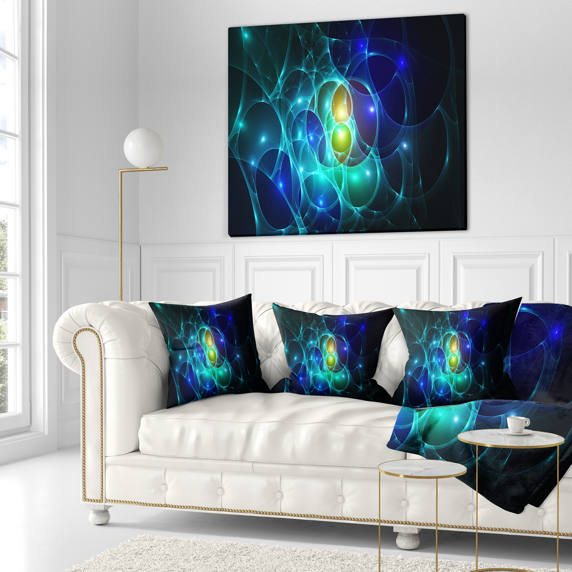 Designart Blue Glowing Bubbles Time - Abstract Throw Pillow - 16x16
