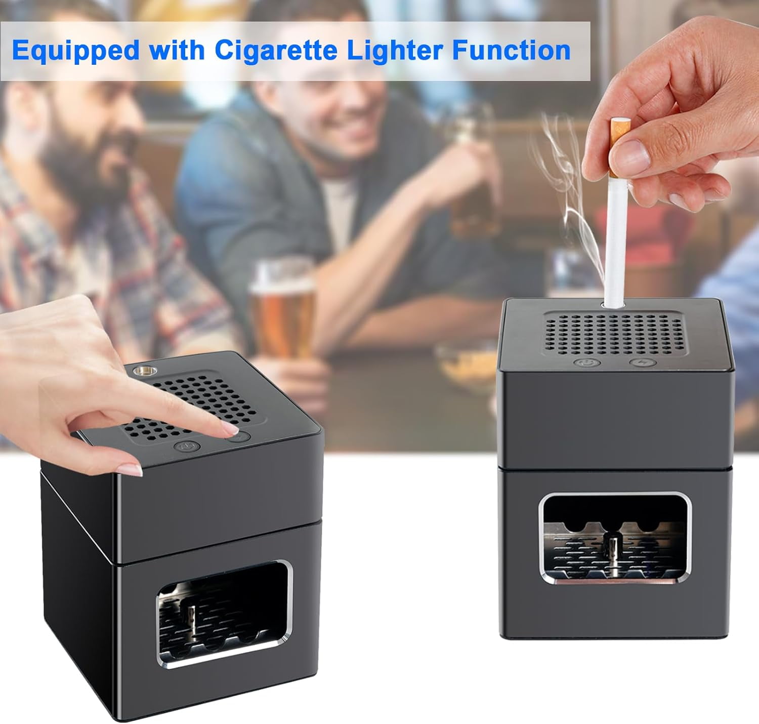 Multifunctional Smokeless Ashtray with HEPA Filter and Cigarette Lighter -  Black