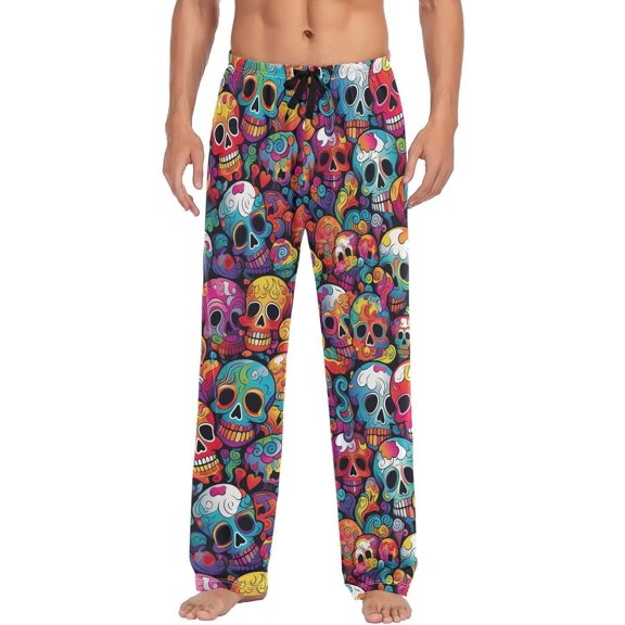 GZHJMY Bunch Colorful Skulls Men's Pajama Pants, Loose Lightweight PJs Lounge Sleep Bottoms with Pockets Drawstring, Pajama Bottoms for Home and Rest, XX-Large