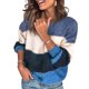 thumbnail image 1 of Qarigey Blusa de manga larga con cuello en la parte de la raya del bloque del color del suéter de las mujeres Prendas para la parte del cuerpo Azul S, 1 of 5