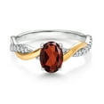 thumbnail image 2 of Gem Stone King 2 Tone 10K Yellow Gold and 925 Sterling Silver Red Garnet and White Lab Grown Diamond Twisted Interwoven Ring for Women (0.98 Cttw, Available in Size 5,6,7,8,9), 2 of 4