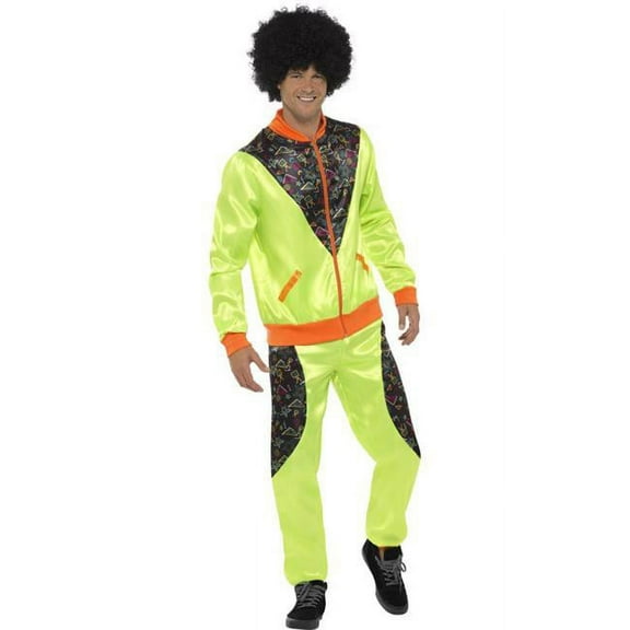 Smiffys 43081XL Retro Shell Suit Costume Mens, Neon Green - Extra Large