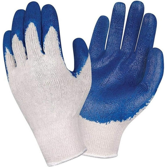 Pack of 24 Blue Latex Palm Coated Knit Gloves 10" XL Size. Cotton Polyester Gloves. Washable Gloves