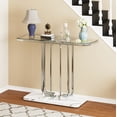 thumbnail image 3 of O&K FURNITURE 43" Modern Glass Console Table with Curved Chrome Frame & Faux Marble Base, Silver Narrow Sofa Table for Entryway, Living Room, Hallway, Home Office, 3 of 7