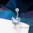 thumbnail image 6 of 2PCS Belly Button Rings Dangle Butterfly Heart Opal 316L Stainless Navel Ring 14G Curved Barbell Body Piercing Jewelry, 6 of 16