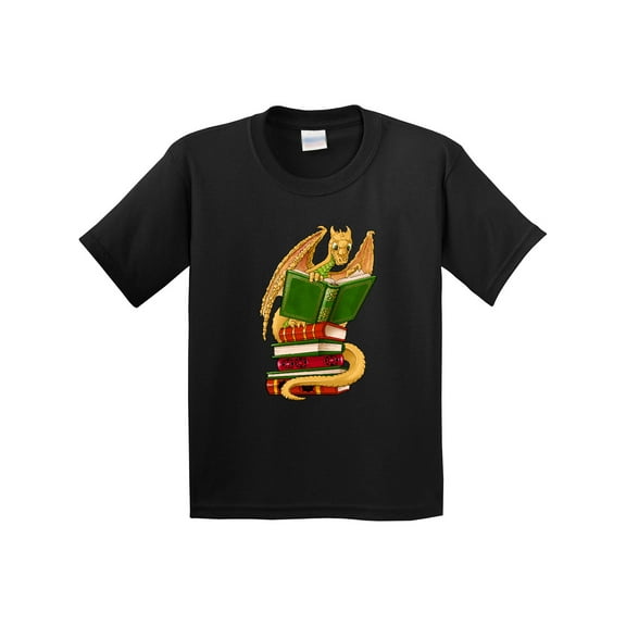 Inktastic Well-read Cute Gold Dragon Reading Books Youth T-Shirt