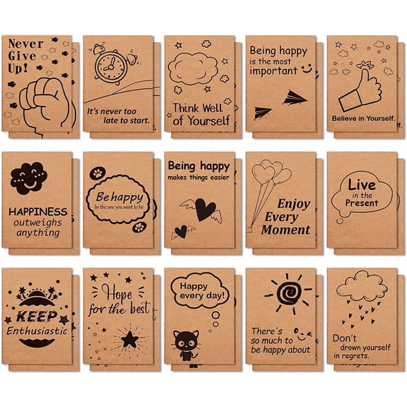 30 Pack Kraft Notebooks, Feela 15 Designs A6 Cute Mini Pocket Notebooks and Journals, 80 Lined Pages Motivation Small Journal Notebook Bulk, 4.1X5.8 in for School Supplies